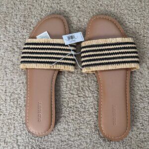 🌴 Old Navy Raffia Stripe Slide Sandals — NWT 🖤🌾